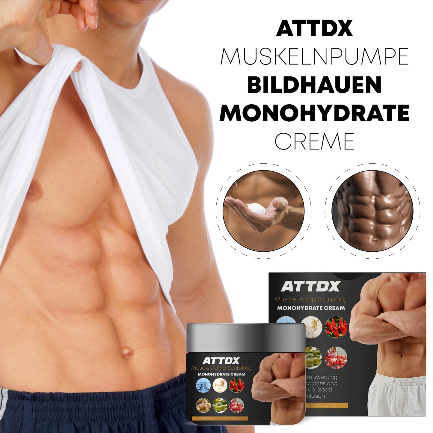 ATTDX MuskelnPumpe Bildhauen Monohydrate Creme