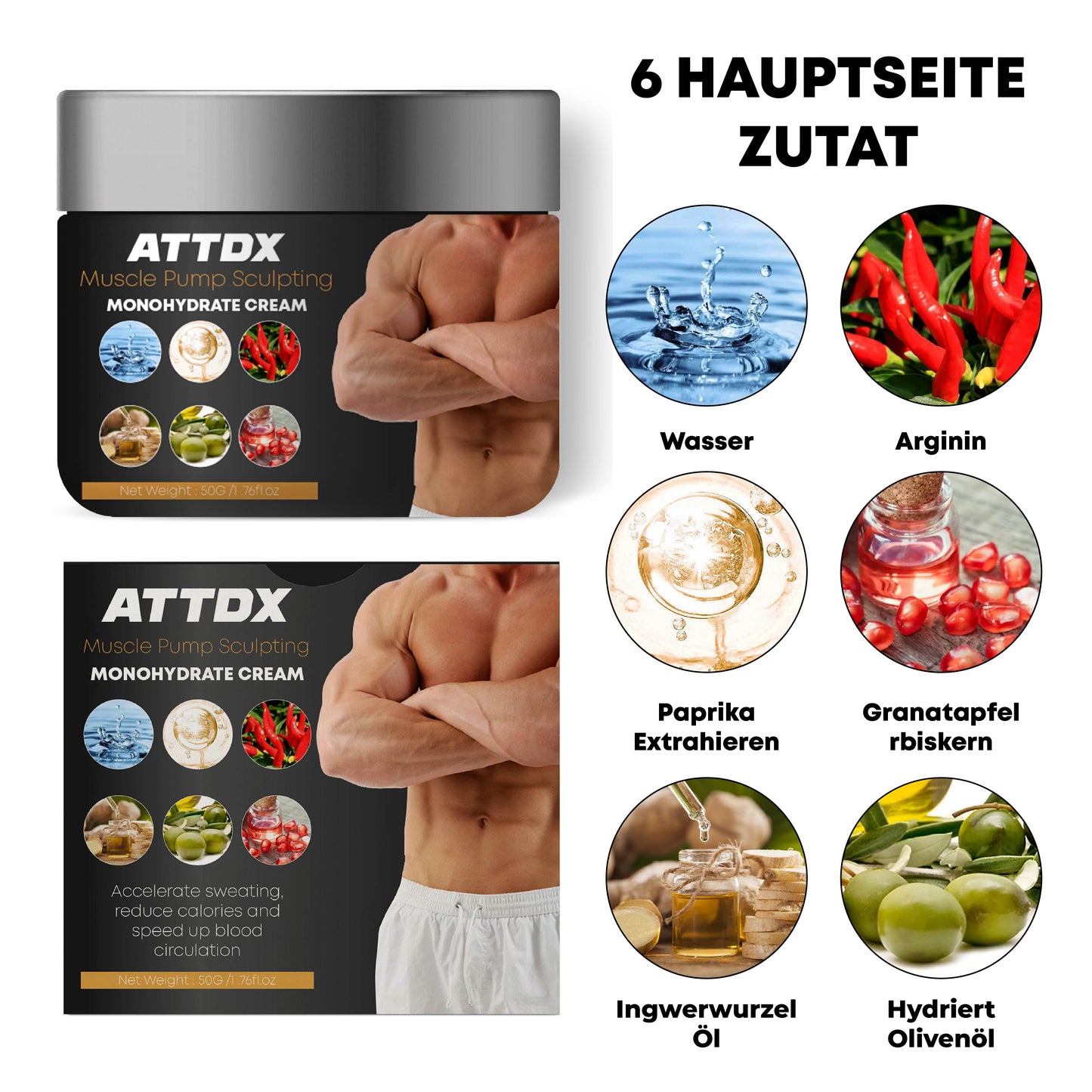 ATTDX MuskelnPumpe Bildhauen Monohydrate Creme