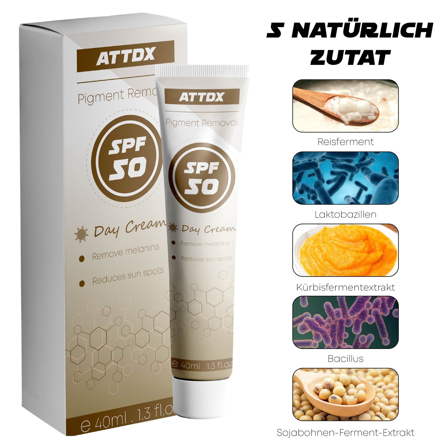 ATTDX PigmentEntfernung Probiotisch Lichtschutzfaktor 50 TagCreme